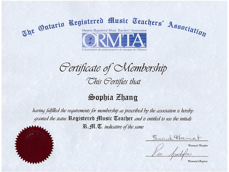 ORMTA registered teacher, Sophia's Piano Lesson